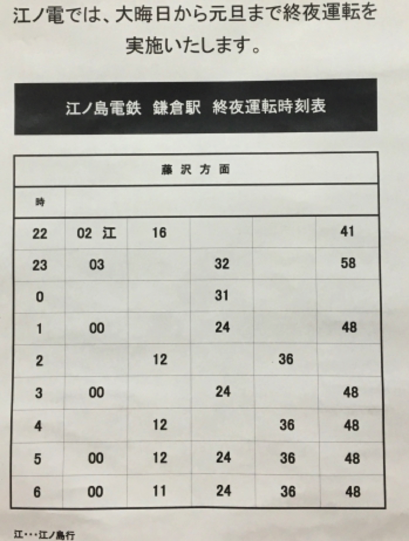 江ノ電終夜運転時刻表